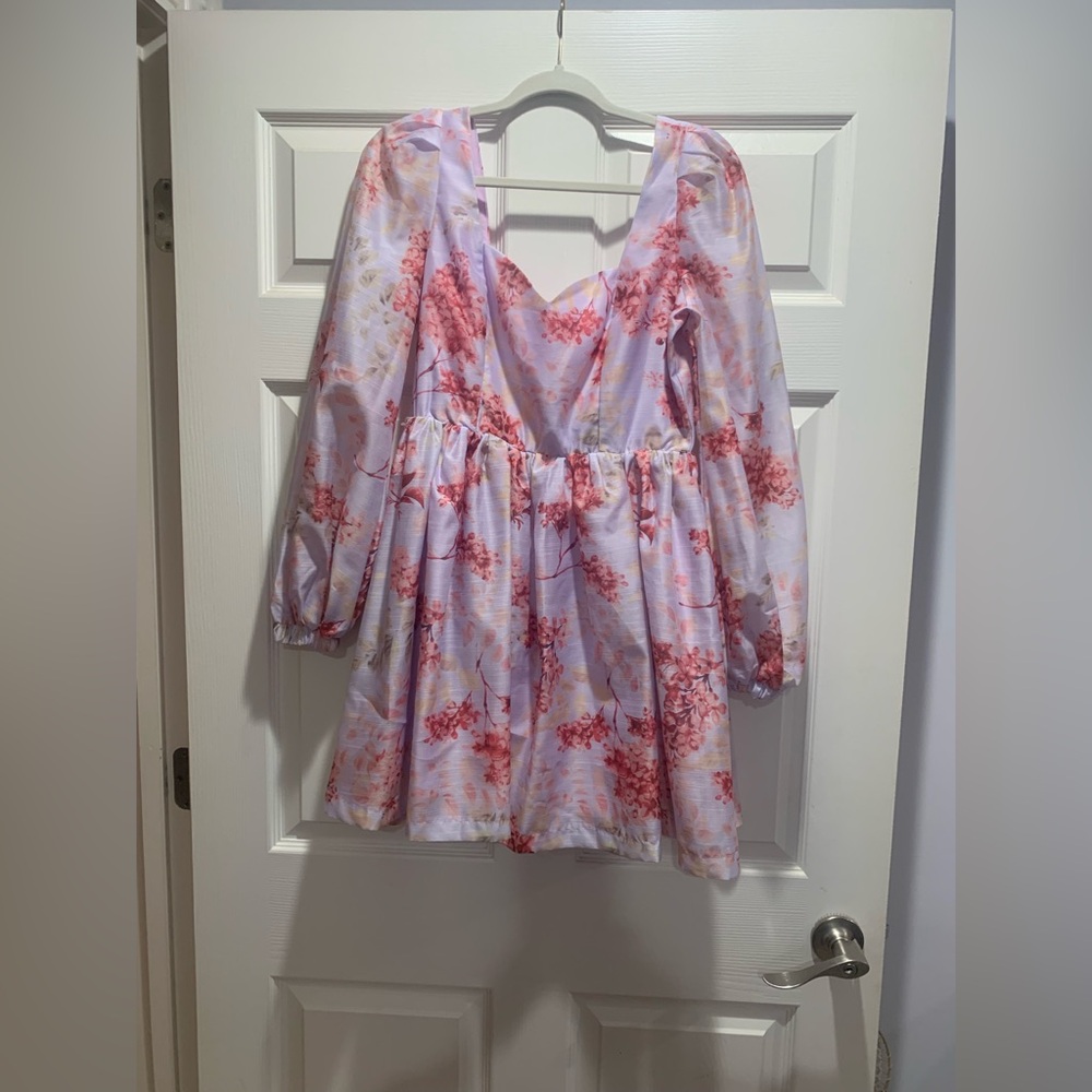Ina Lavender Dress with Pink-Orange Floral Print